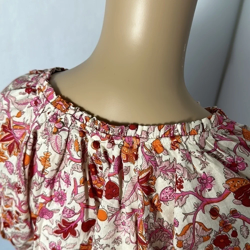 Knox Rose White Top Blouse Floral Pink Red Orange Flutter Sleeve - Picture 3 of 7